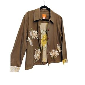 Hearts Of Palm Jacket, Women's Size 14, Brown, Embroidered, Floral